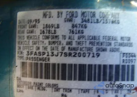 1995 Ford Escort из США, поврежденный, VIN 3FASP13J7SR200719